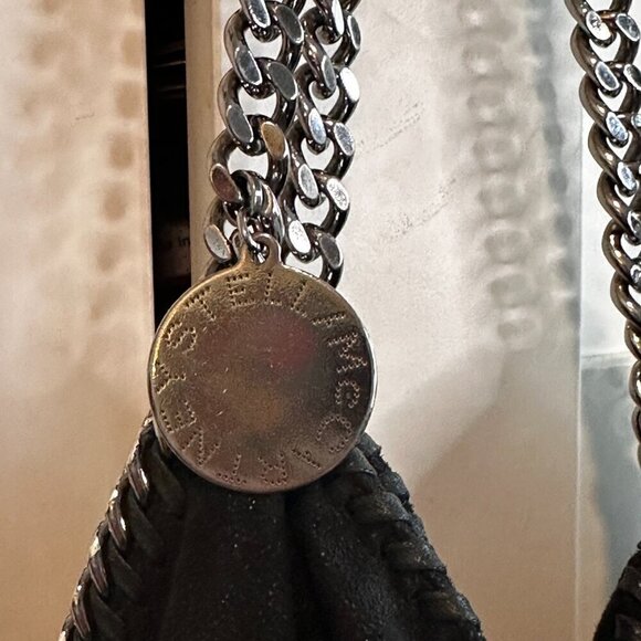 Stella McCartney Falabella Two Chain Black Vegan Suede Shoulder Bag - Picture 6 of 9